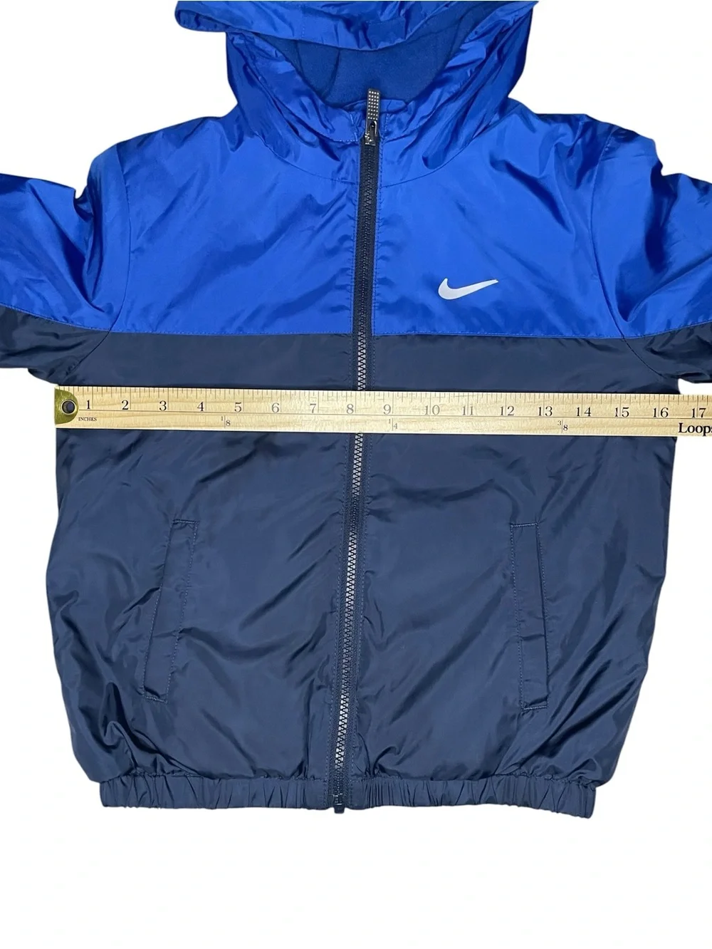 Nike Kids Blue and Navy Colorblock Fleece-Lined Hooded Fall Jacket-kids 7